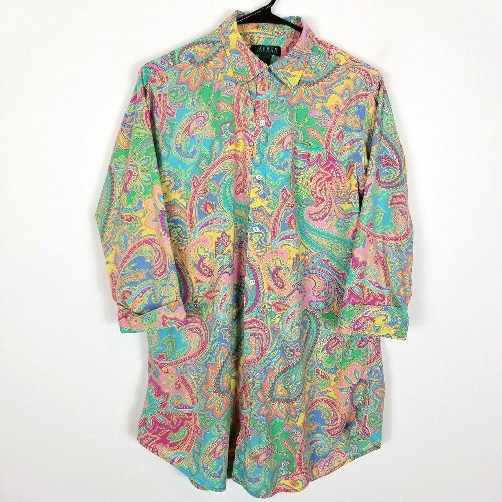 Lauren Ralph Lauren Multicolor Paisley Cuffed Sleeve Shirt‎ Sz S Tunic Office